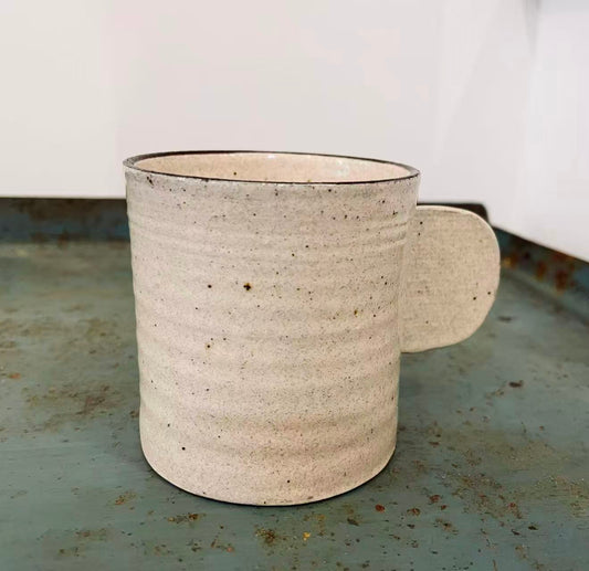 Handmade Kohiki Clay Mug With Rounded Flat Handle