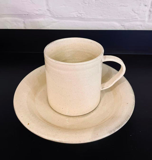 Handmade Kohiki Clay Mug With Matching Saucer