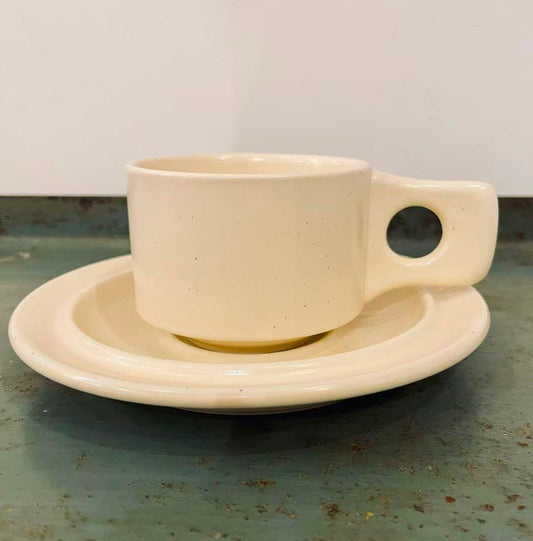 Cream Speckled Ceramic Cup & Saucer
