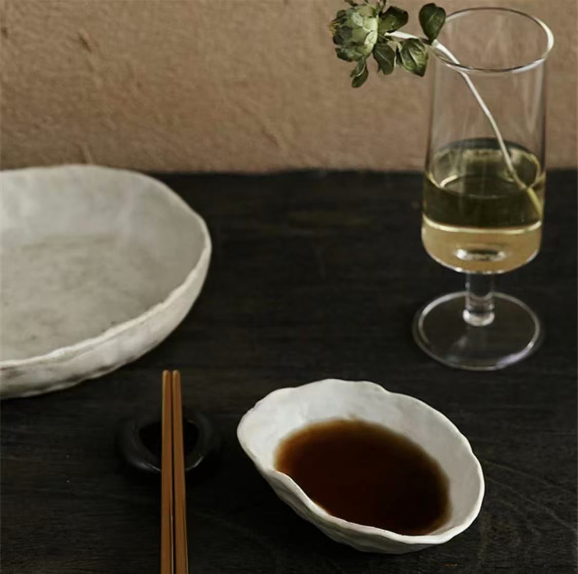 Mini Matt Warm Ivory Stoneware Sauce Dish