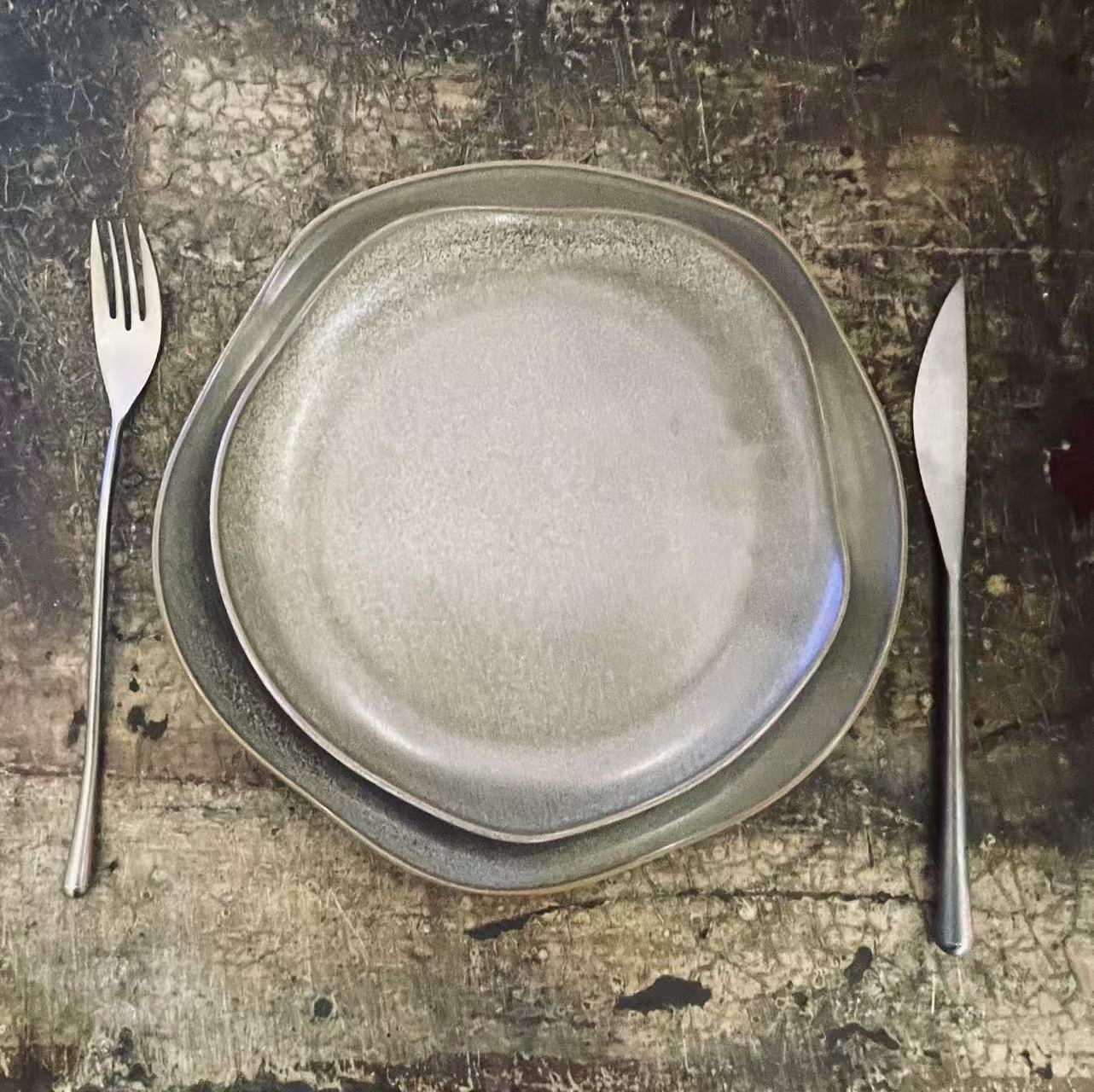 Small Deep Taupe Irregular Stoneware Plate