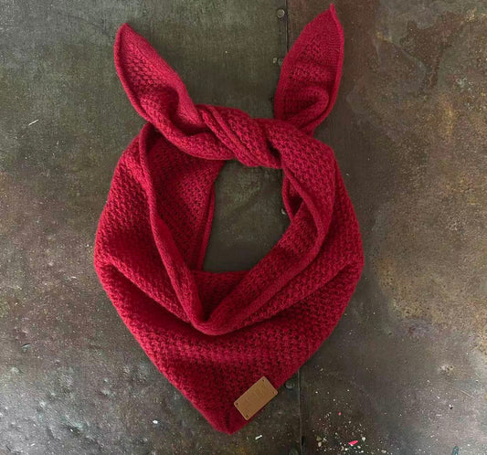 Ruby Red Crochet Cashmere Triangle Scarf