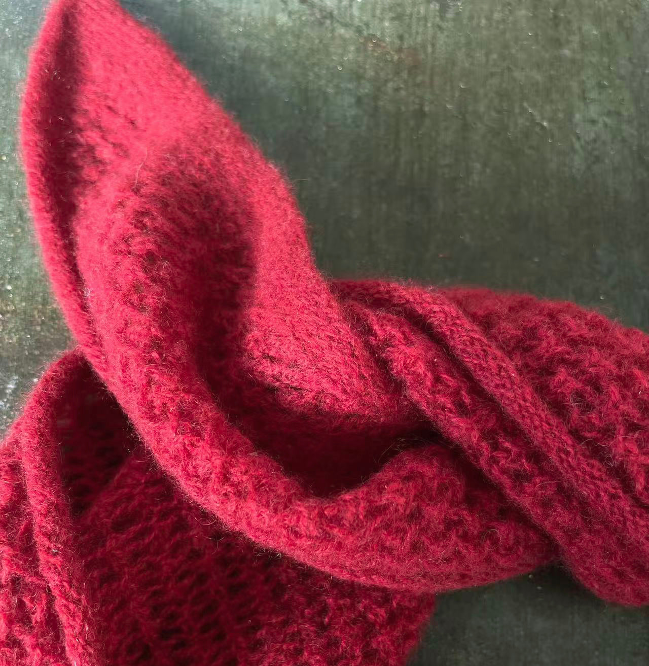 Ruby Red Crochet Cashmere Triangle Scarf